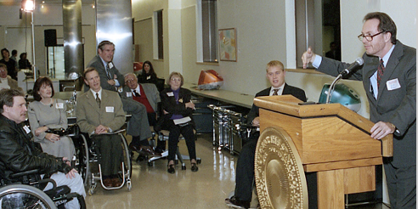 Man giving speech at dedication